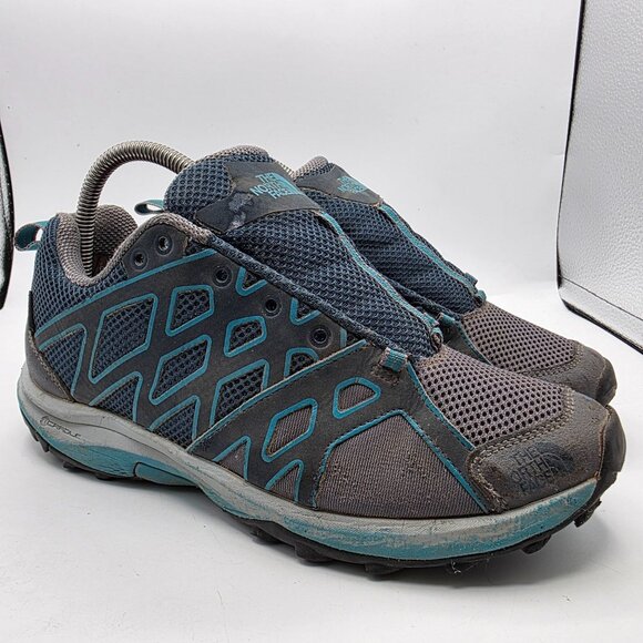 The North Face Hedgehog Guide Womens Size 8.5 Gray Blue GTX Hiking Shoes Camp - Picture 1 of 13